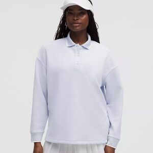 Light Blue Long Sleeve Textured Polo Shirt